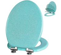 Angol Shiold Glitter Toilet Seat Molded Wood Elongated Toilet Seat with Quietly Close and Quick Release Hinges, Easy to Clean also Easy to Install (Elongated 18.5'', Green)