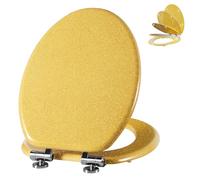Angol Shiold Glitter Toilet Seat Molded Wood Elongated Toilet Seat with Quietly Close and Quick Release Hinges, Easy to Clean also Easy to Install (Elongated 18.5'', Yellow)