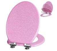 Angol Shiold Glitter Toilet Seat Molded Wood Elongated Toilet Seat with Quietly Close and Quick Release Hinges, Easy to Clean also Easy to Install (Elongated 18.5'', Pink)