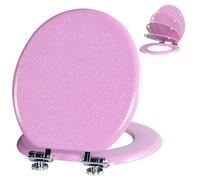 Angol Shiold Glitter Toilet Seat Molded Wood Round Toilet Seat with Quietly Close and Quick Release Hinges, Easy to Clean also Easy to Install (Round 16.5'', Pink)