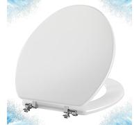 Angol Shiold Natural Wood Toilet Seat with Zinc Alloy Hinges, Easy to Install and Clean, Scratch Resistant (Round, White)
