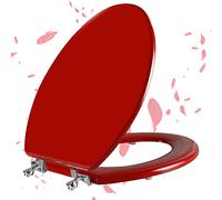 Angol Shiold Red Elongated Toilet Seat with Zinc Alloy Hinges, Easy to Install and Clean, Scratch Resistant
