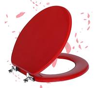 Angol Shiold Red Round Toilet Seat - Natural Wood with Zinc Alloy Hinges, Easy to Install and Clean, Scratch Resistant