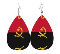 Angola Flag Printed leather earrings with teardrop-shaped dangling design, light and soft.