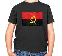 Angola Grunge Style Flag - Childrens/Kids Crewneck T-Shirt - Black - XL (12-14 Years)