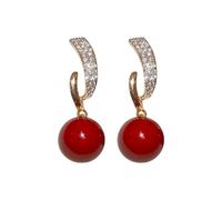 Angola Red Micro inlaid Pearl Earrings,Exquisite Gold Earrings, Party Jewelry, Elegant Pearl Earrings, Gifts For Wives And Friends