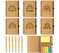 ANGOLIO 24Sets Teacher Appreciation Gift Thank You Gift Bulk Spiral Notebook Include Spiral Notebooks Sticky Notepad Bamboo Ballpoint Pens for Teacher's Day