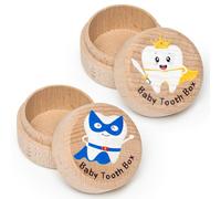 ANGOLIO 2Pcs Tooth Keepsake Storage Box, Wooden Colorful Tooth Hero Box to Place Under Pillow Milk Teeth Container Cute Case Organizer Lost Teeth Holder for Birthday Baby Shower Storage Gift (Boys)