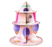 ANGOLIO 3 Tier Watercolour Outer Space Cupcake Stand Outer Space Party Supplies Cake Stand for Kids Birthday Party Decorations Solar system Theme Dessert Tower Display Baby Shower Birthday Supplies