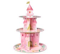 ANGOLIO 3 Tiers Watercolor Princess Cupcake Stand Princess Birthday Party Cardboard Cupcake Holder Decorations Pink Castle Floral Dessert Tower Party Supplies for Kids Girls Pink Themed Baby Shower