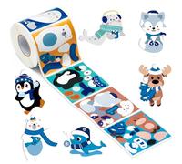 ANGOLIO 300Pcs Polar Animals Crafts Sticker Roll, DIY Arctic Animals Winter Scene Make Your Own Stickers, Make a Face Sticker kit for Kids Christmas Birthday Educational Gifts Classroom Rewards
