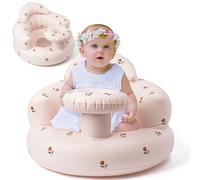 ANGOLIO Baby Inflatable Seat for Sitting Up, Red Floral Back & Neck Support Sofa Built-in Air Pump, Safety Blow Up Portable Chair with Tray for Baby Shower Toddlers Summer Floor Seating 3-36 Months