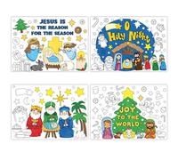 ANGOLIO Christmas Nativity Scene Coloring Page - 32P Holy Night Coloring Poster for Kids DIY Blank Doodle Art Poster Jesus is The Reason for The Season Wall Decor for School Group Activity Xmas Party