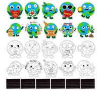 ANGOLIO Earth Day Coloring Arts Crafts Kits Fridge Magnets - 60P Happy Earth Day Gift Save Our Planet Color Your Own Refrigerator Magnets DIY Crafts for Kids Party Favors Home Classroom Activities