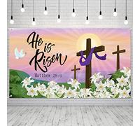 ANGOLIO Easter Jesus Cross Backdrop - Easter Jesus He Is Risen Background Banner Easter Resurrection Background for Easter Celebration Party Decor Banner Easter Background Photo Props for Home Outdoor