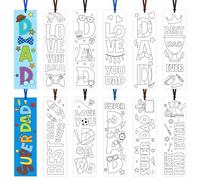 ANGOLIO Father's Day Color Your Own Bookmarks for Kids, 123Pcs DIY Father's Day Crafts for Classroom School Students, Coloring Bulk Blank Bookmarks Set with Ribbons for Home Holiday Party Favor Reward