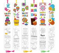 ANGOLIO Holi Color Your Own Bookmarks - 123Pcs Happy Holi Coloring Bookmarks DIY Coloring Blank Reading Page Holder for Indian Festival Holiday Religious Classroom Reward Party Goodie Fillers Supplies