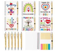 ANGOLIO Teacher Appreciation Gift Sticky Notes Set - 12Pcs Teacher Thank You Gifts Bulk Spiral Notebook Include Spiral Notebooks Sticky Notepad Bamboo Ballpoint Pens for School Thankful Present School