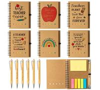 ANGOLIO Teacher Sticky Notes Gift - 12Pcs Inspirational Wirebound Kraft Cover Notepads Colored Sticky Notes Flags with Bamboo Ballpoint Pens for School Office Students Teachers' Day Graduation