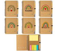 ANGOLIO Teacher Sticky Notes Set - 12Pcs Rainbow Wirebound Spiral Notebook Kraft Cover Notepads Colored Sticky Notes Flags with Bamboo Pens for Appreciation Thank You Gift Students Office Supplies
