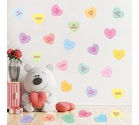 ANGOLIO Valentines Heart Wall Stickers - 48PCS Conversation Heart Wall Decals Sticker Sweet Candy Color DIY Wall Decorations for Love Wedding Anniversary Engagement Party Romantic Living Room Window
