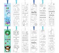 ANGOLIO Winter Word Coloring Bookmarks - Hello Winter Color Your Own Bookmarks DIY Coloring Blank Book Accessories Happy Holiday Home Classroom Party Favor Christmas Goodie Bag Filler for Kid Student