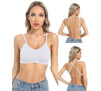 ANGOOL Clear Back Bra Wireless Professional Low-Back Dance Bra, Adjustable Straps Unpadded Backless Design for Ballet & Gym, White, S