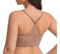 ANGOOL Deep V Jelly Bra for Women Non Wired Push Up Seamless Lace Racerback Plunge Bra Full Coverage Support Comfort Bralette, Brown, M