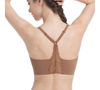 ANGOOL Jelly Bra for Women Non Wired Push Up Seamless Lace Racerback Bra Full Coverage Wireless Comfort T-Shirt Bralette, Brown, S