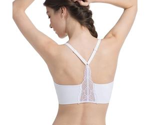 ANGOOL Jelly Bra for Women Non Wired Push Up Seamless Lace Racerback Bra Full Coverage Wireless Comfort T-Shirt Bralette, White, S