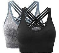 ANGOOL Padded Sports Bra Wirefree Mid Impact Yoga Bras Unique Cross Back Strappy for Gym Yoga