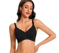 ANGOOL Seamless Bras for Women Wire Free Push Up V Neck Padded Bralette Soft Support Full Coverage Comfort Women Bra, Black, M