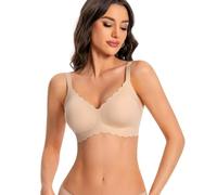 ANGOOL Seamless Bras for Women Wire Free Push Up V Neck Padded Bralette Soft Support Full Coverage Comfort Women Bra, Beige, XL