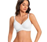 ANGOOL Seamless Bras for Women Wire Free Push Up V Neck Padded Bralette Soft Support Full Coverage Comfort Women Bra, White, S