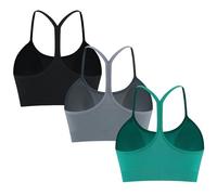 ANGOOL Sports Bras Women Y Back Wireless Removable Pads Bra Lightweight Racerback Spaghetti Straps Top for Yoga Gym Workout, Black+Grey+Green, S