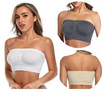 ANGOOL Strapless Bandeau Bra Seamless Non Padded Boob Tube Bra | Silicone Non Slip, Strapless Bras for Women, Breathable Stretch Fabric, Everyday Tube Top, Invisible Strapless Bra