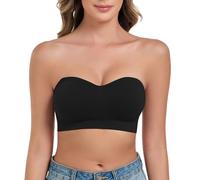ANGOOL Strapless Bras for Women Non Wired Bandeau Bra Seamless Padded Non Slip Stay Up Supportive Lift Lightweight Breathable Multiway Bra, Black, XXL