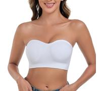 ANGOOL Strapless Bras for Women Non Wired Bandeau Bra Seamless Padded Non Slip Stay Up Supportive Lift Lightweight Breathable Multiway Bra, White, M