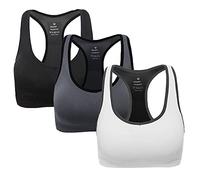 ANGOOL Women's Sports Bra Padded High Impact Racerback Comfy Yoga Workout Bra, M Fit 32DD 32E 34D 34DD 36BC 38BC, Black+gray+white