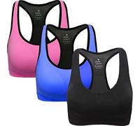 ANGOOL Women's Sports Bra Padded High Impact Racerback Comfy Yoga Workout Bra, M Fit 32DD 32E 34D 34DD 36BC 38BC, Black+blue+rose