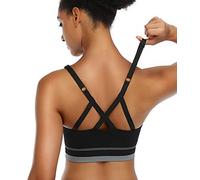 ANGOOL Women's Wireless Seamless Sports Bra, Padded Racerback Adjustable Straps Longline Yoga Gym Training Bra, Black, M