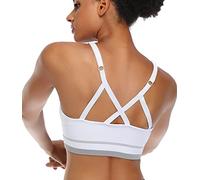 ANGOOL Women's Wireless Seamless Sports Bra, Padded Racerback Adjustable Straps Longline Yoga Gym Training Bra, White, S