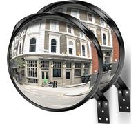 Angooni Convex Mirror 40 cm 2 Pack - 130° Wide Angle Traffic Mirror | Shatterproof Acrylic Glass - Adjustable Bracket - Indoor & Outdoor - For Garage, Driveway, Parking, Warehouse