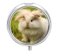 Angora Rabbit Pill Box 3 Compartment Small Portable Medicine Case Pill Organizer for Pocket Purse
