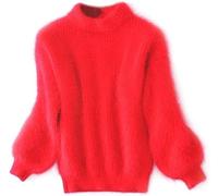 Angora Sweater Women Angora Cashmere Blend Loose Warm Sweater Crewneck Knit Pullover Turtleneck Sweater (UK, Alpha, One Size, Regular, Regular, Red)
