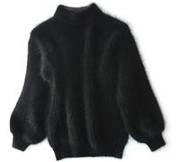 Angora Sweater Women Angora Cashmere Blend Loose Warm Sweater Crewneck Knit Pullover Turtleneck Sweater (UK, Alpha, One Size, Regular, Regular, Black)
