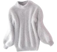 Angora Sweater Women Angora Cashmere Blend Loose Warm Sweater Crewneck Knit Pullover Turtleneck Sweater (UK, Alpha, One Size, Regular, Regular, Gray)