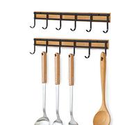 ANGOSUFI Kitchen Utensil Rack, Wall Hooks Rack Kitchen Rail, Wall Mounted Accessory Hanger with 6 Hooks for Kitchen Bathroom Bedroom, Pack of 2