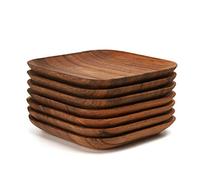 Angoter 2PCS Square Wooden Plate Set Premium Acacia Wood Cake Plate Dishes Dessert Serving Tray Wood Sushi Plate Dinnerware Tableware