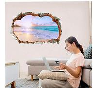 Angoter 3D Removable Beach Sea 3D Window Scenery Wall Sticker Home Decor Decals Mural Waterproof Art Wall Paper Poster
